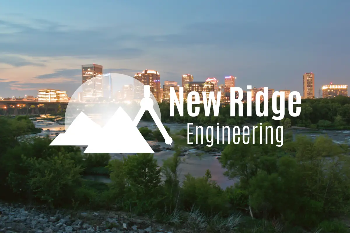 City skyline at dusk with New Ridge Engineering logo overlay.
